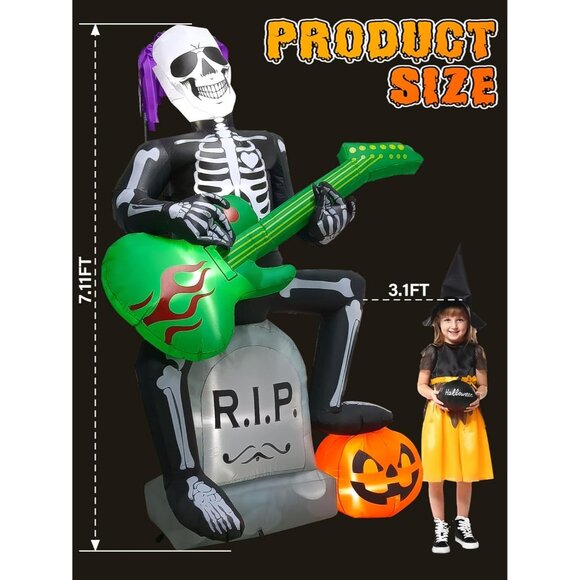 Lorvain 7 FT Halloween Inflatables Decorations Outdoor Skeleton Ghost Tombstone - Picture 2 of 7